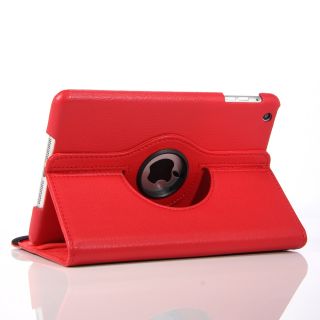 For iPad Mini New Red 360 Degree Rotating PU Leather Case Cover w Swivel Stand