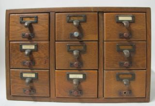 Antique Oak Arts Crafts Gaylord Bros Dovetailed Library Card Filing Cabinet Yqz