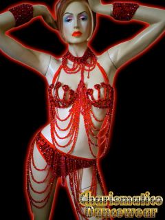 Red Burlesque Stripper Exotic Samba Cage Bra Bikini