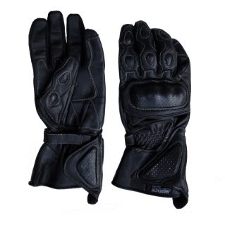 Mens Black Cowhide Leather Motorcycle Sports Gloves