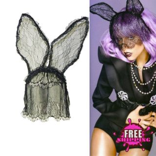 Gaga Halloween Costume Sexy Veil Dress Lace Up Black Bunny Mask Party Head Hoop