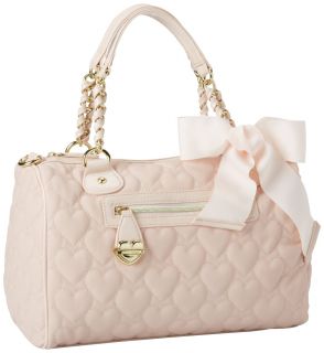 Betsey Johnson Mine Yours Blush Pink Quilted Hearts Love Satchel Handbag Bag