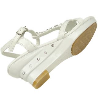 Girls Evening T Strap Wedge Dress Sandals w Rhinestone Seashell White Size 9 4