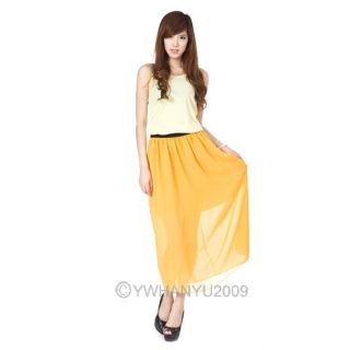 Women Bohemia Chiffon Skirt Elastic Waist Long Floor Length Pleated Maxi Dress