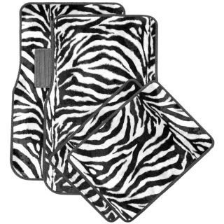 21pc White Zebra Print Seat Covers Set Floor Mats Wheel Pad Air Freshener