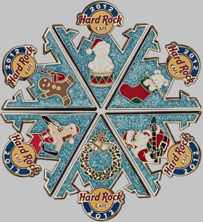 Hard Rock Cafe Online 2012 Christmas Snowflake 6 Pin Puzzle Set Le 75 HRO Xmas