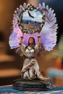 Lighted Fiber Optic Native American Indian Maiden Angel Dream Catcher Figurine