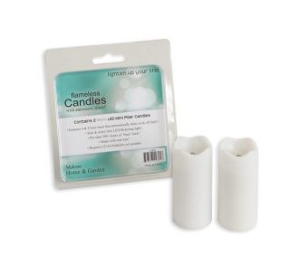 2 White Battery Operated Flameless LED Lighted Wax Christmas Mini Pillar Candles
