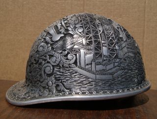 Vtg Aluminum Hard Hat McDonald Engraved Hand Hammered
