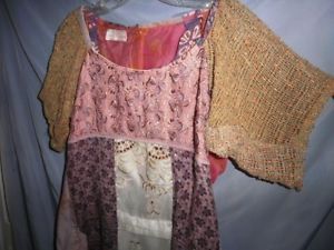 Vtg 80s Hippie Patchwork India Cotton Gauze Silk Fabric Top Shirt Ethnic Nice