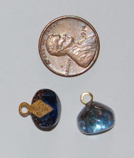 Vintage Dark Blue Glitter Glass Dangle Bead Pendants