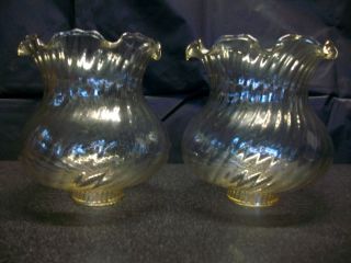 2 Wavy Ruffled Pale Amber Glass Lamp Globes Shade Hurricane Lighting Replacement