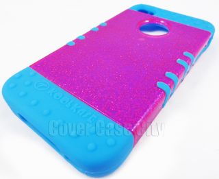 Hybrid Cover Case for Apple iPhone 4 4S 4GS Pink Glitter w Light Blue Silicone