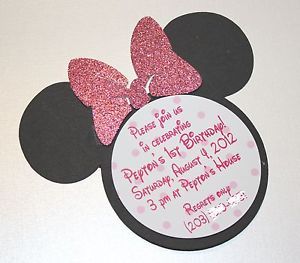 Minnie Mouse Birthday Party Invitation with Pink Glitter Bow