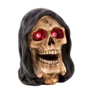 2 Light Up Evil Red Eye Scary Skull Skeleton Head Glow Figure Halloween Display
