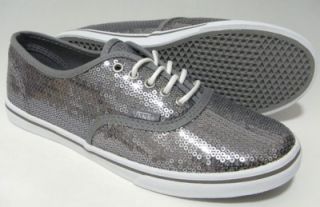 Vans Authentic Lo Pro Sequin Frost Gray True White Skate Shoe Sz 9 EU 40 WOW