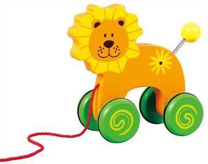 Lelin Wooden Wood Lulu The Lion Childrens Kids Toddlers Pull Along Toy 18months