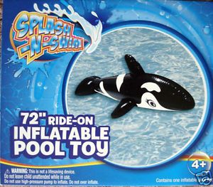 Splash N Swim Kids Inflatable Orca Whale Pool Float 72" Ride on Toy Kids 4 New