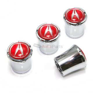 4 Acura Red Logo Chrome ABS Tire Wheel Air Pressure Stem Valve Caps Covers