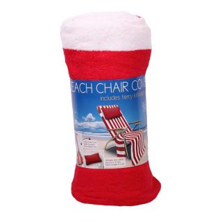 Red White Beach Chair Cover Tote Cotton Terry with Inflatable Pillow Pockets
