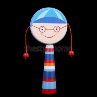 Colorful Smiling Face Rattle Drum Kids Wooden Educational Musical Toys Handle