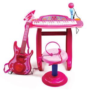 Kid Girls Children Piano Keyboard Microphone Electric Guitar Musical Toy Playset