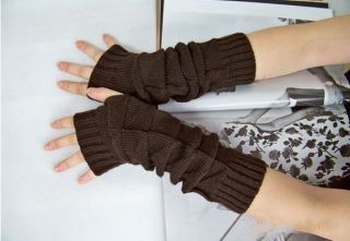Fashion Women Knitting Wool Braided Hand Arm Warmer Long Fingerless Mitten Glove