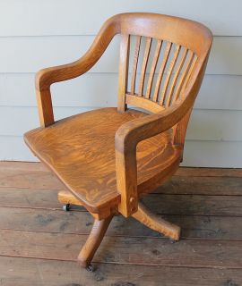 Antique Mission Arts Crafts Quarter Sawn Oak Wood Barrel Back Office Chair