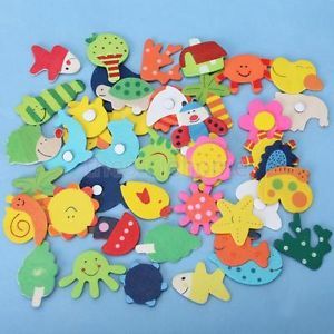 48 Mixed Wood Cartoon Fridge Magnets Kids Education Toy