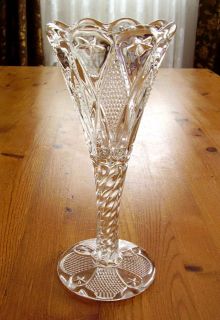 Diamond Pattern Antique EAPG Glass Trumpet Vase Stars c1896 Ohio Flint Glass Co