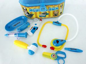 Kid Doctor Role Play Toys BE0D Simulation Medical Kit Set Carry Case Blue 8pcs
