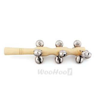 Hand Held Christmas Sleigh 13 Bells Wood Wooden Stick Handle Toys