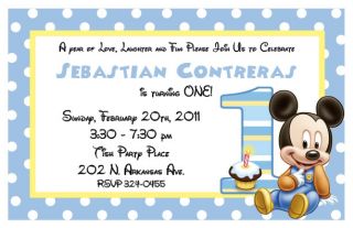 Set of 10 Baby Mickey Mouse Personalized Invitations
