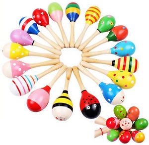 Wooden Maraca Wood Rattles Kids Musical Party Favor Child Baby Shaker Toy Beach