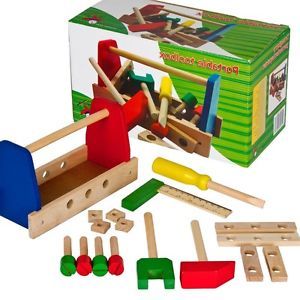 Fun Toy Kids Wooden Tools Hammer Screwdriver Storage Carry Box Gift