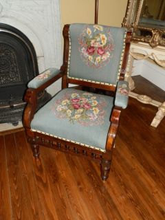 Amazing One of A Kind Antique Victorian Needlepoint Parlour Chair
