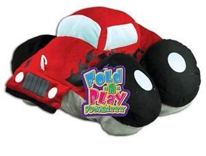 Toy Race Car Red Black Fold Play Childrens Pillow Thick Soft 18" Long 20" Wide