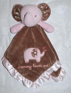 Carters Elephant Pink Brown Plush Satin Baby Lovey Mommy Loves Me Security Toy