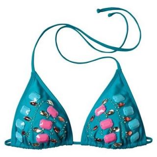 Xhilaration New Triangle Swim Top Turquoise Beaded Jewel Embellished s M L