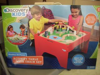 Discovery Kids Wooden 54 Piece Activity Table with Train Set New in Box