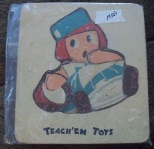Vintage Antique Wooden Toy Puzzle Teach'Em Toys Educational Youth Kids Game Nice