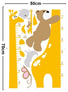 Removable Wall Decal Vinyl Cartoon Giraffe Growth Height Children Kids Chart