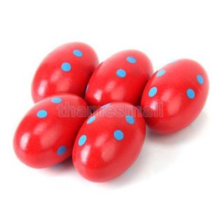 4X Set of 5pcs Red Wooden Egg Maracas Shakers Kids Pretend Music Percussion Toy