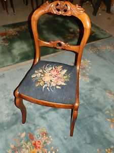Ever Sweet Antique Victorian Rose Carved Balloon Back Needlepoint Chair