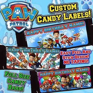 Paw Patrol 2x5" Full Size Hershey Candy Bar Label Supplies Favors Birthday Party
