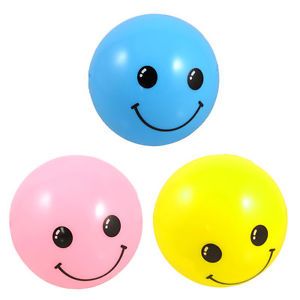 Kids Pink Blue Yellow Rubber Smiling Face Bouncing Ball Toy 3 Pcs