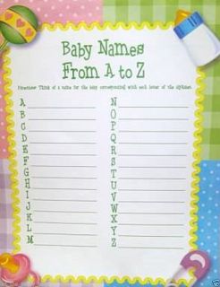 Lot of 24 Sheets Baby Shower Party Fill in Blank A Z Word Name Game Boy Girl A Z