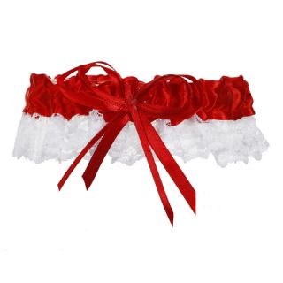 Red Satin and White Lace Garter Bridal Wedding Prom Garters