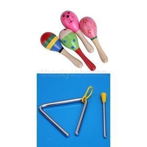 Kids Musical Toy Triangle Instrument Alloy Percussion Maraca Wooden Percussion