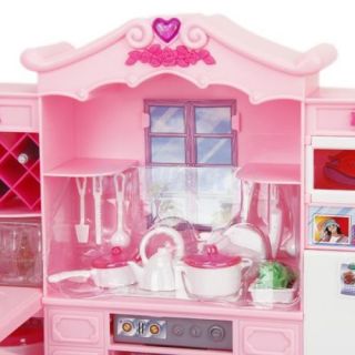 Kids Toy Dollhouse Furniture Full Kitchen Refrigerator Play Set for Barbie Doll